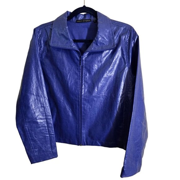 Robert Krugman Vintage Blue Wax Linen Full Zip Jacket Size L - Picture 1 of 4